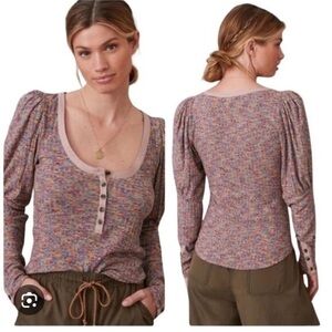 Anthropologie Puff-Sleeved Knit Henley‎ Top Size S